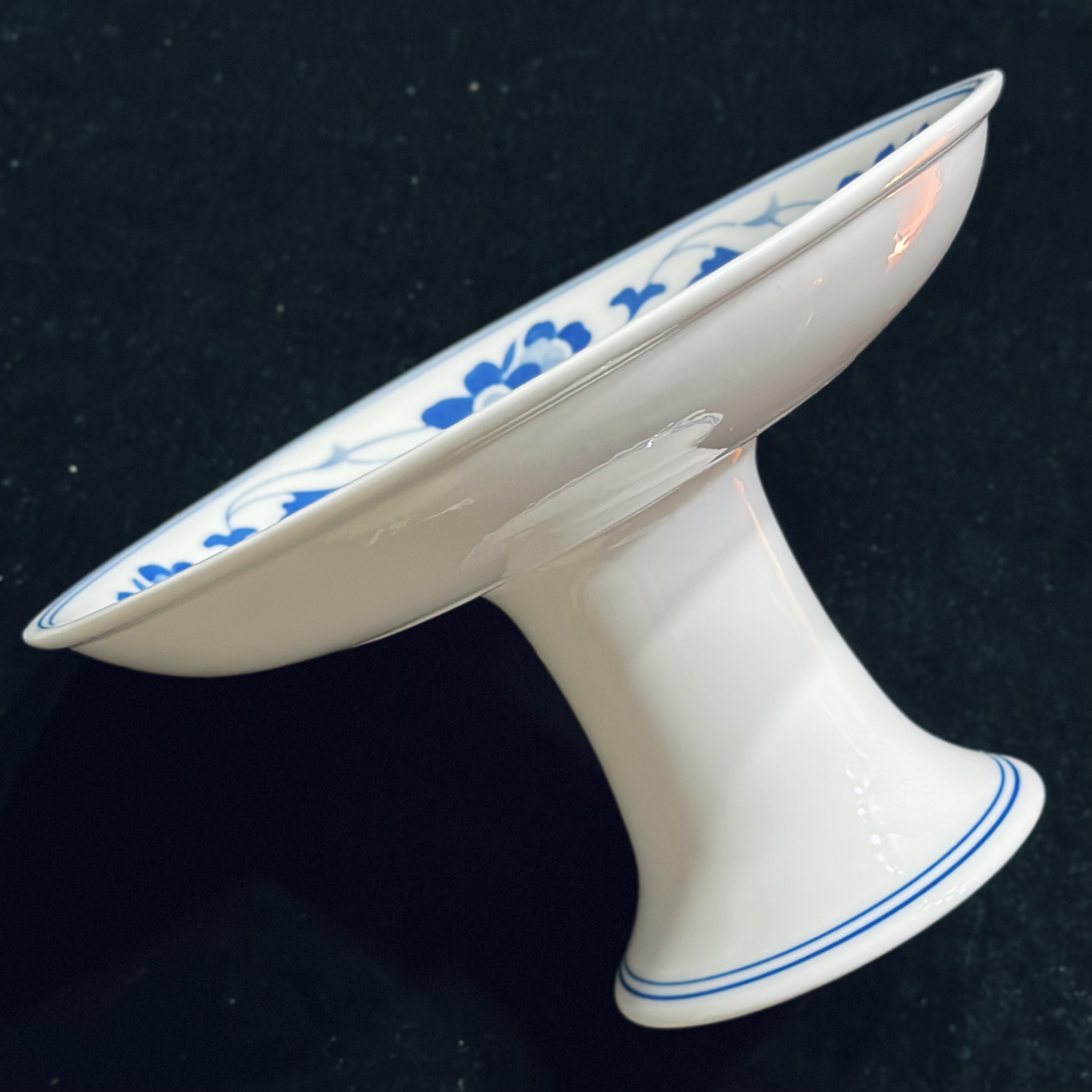 釉下彩蓝边果盘供盘--果盘菜盘高脚盘饭盘点心盘中国风蓝边餐具