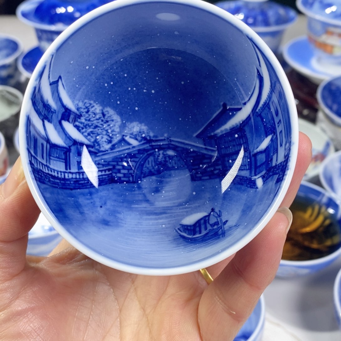 瓷片青花山水主人杯杯