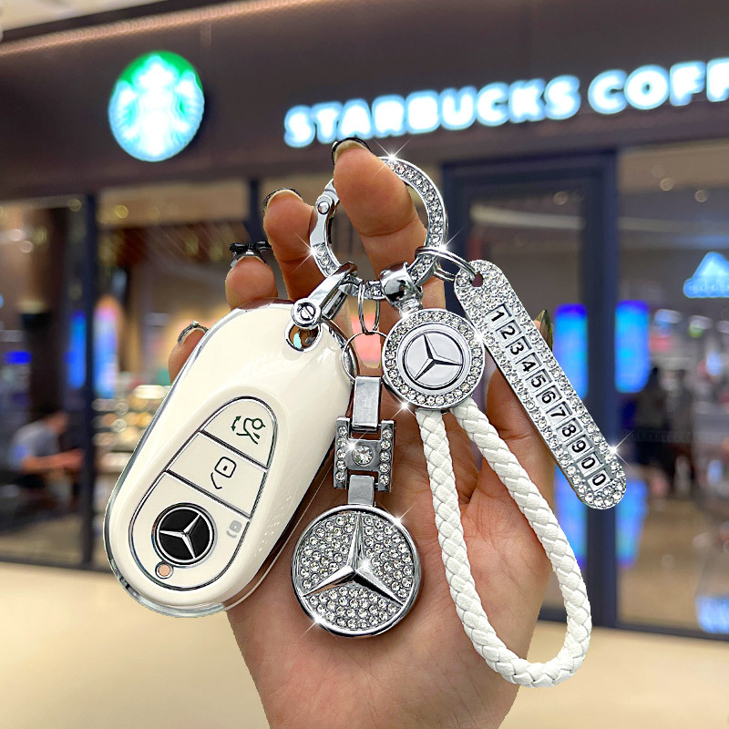 适用新款奔驰迈巴赫S500汽车钥匙保护套S级壳包银边镶钻高端扣C