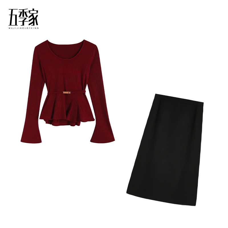 红色/黑色上衣ZL115522搭ZL38595黑色半裙套装