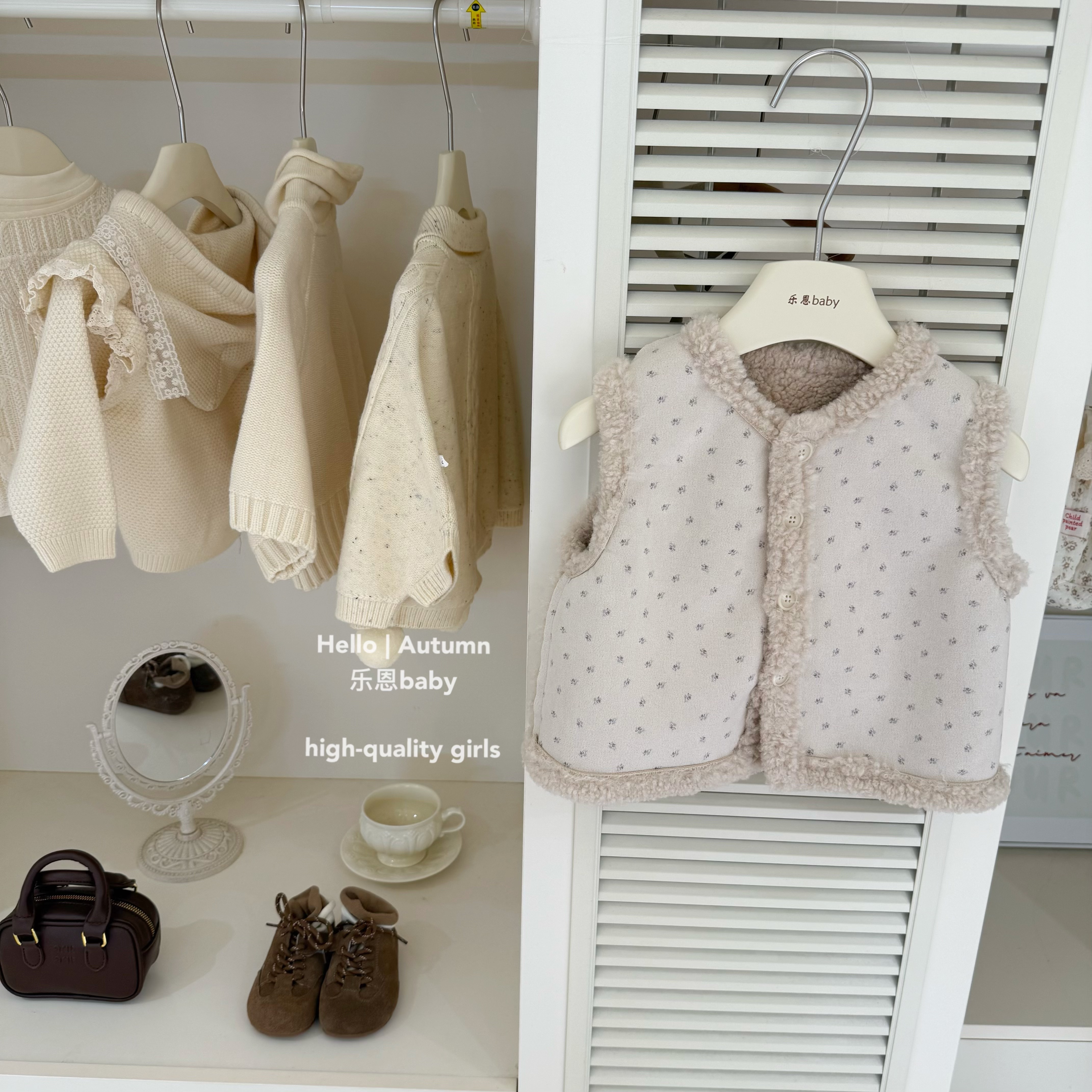【乐恩童装】原创设计秋冬女童羊羔毛马甲韩版可爱女宝宝保暖外套