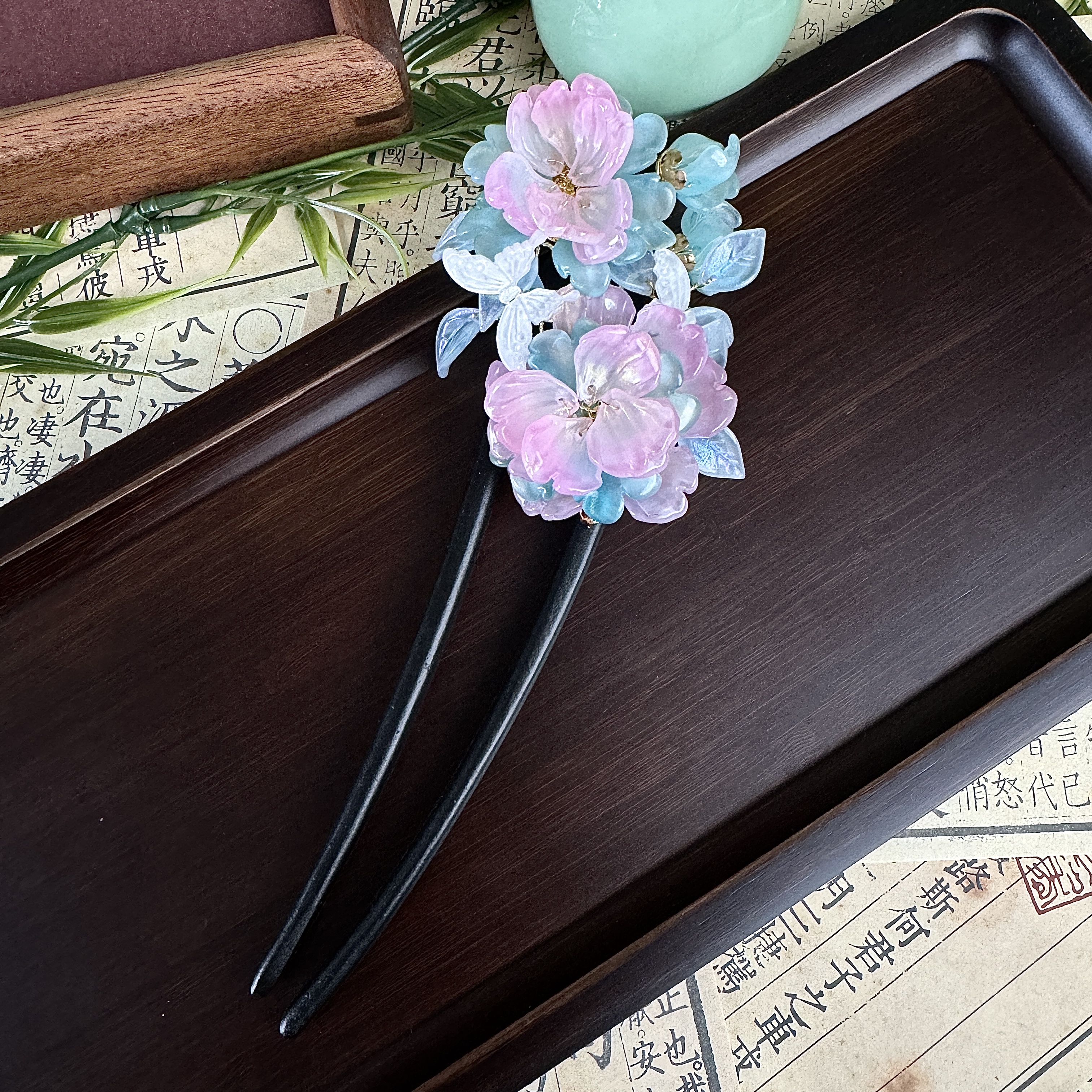 古风重工款琉璃手工U型实木发簪a2766