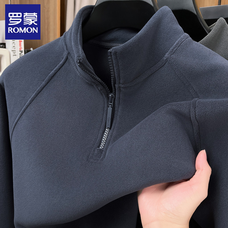 罗蒙卫衣长袖男士加绒加厚半高领拉链秋冬季2025新款中年男士上衣