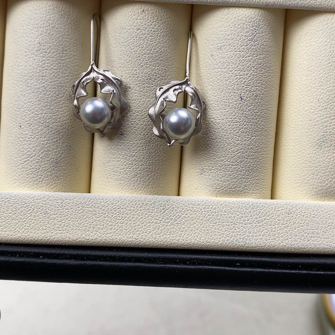 海水珍珠耳饰银S925镶嵌