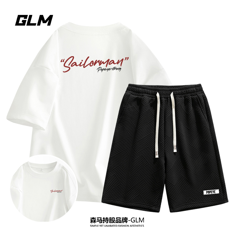 大力水手联名GLM【运动套装】短袖T恤短裤青少年休闲两件套情侣装潮