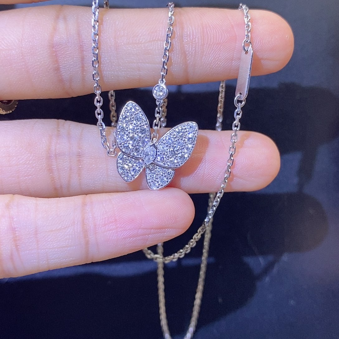颈饰钻石18K金镶嵌蝴蝶项链