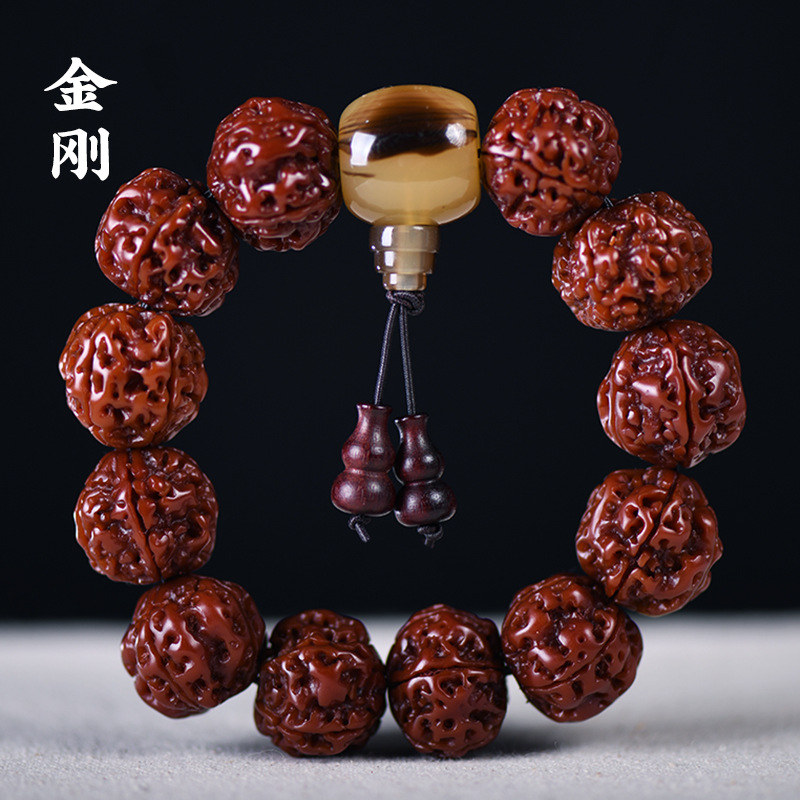 尼泊尔大金刚机刷玉化菩提牛角三通佛珠手串男士国风手链