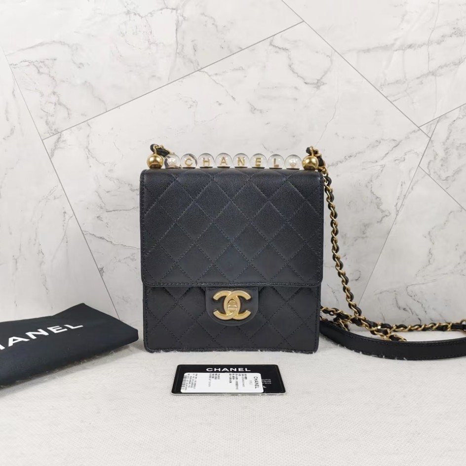 99新 Chanel/香奈儿 包展专属Chanel 黑金透明珍珠竖版cf