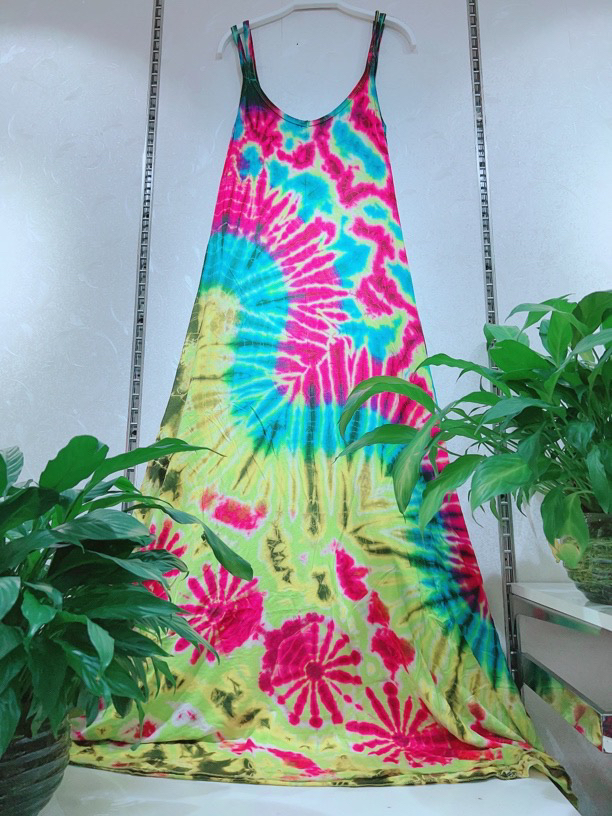 泰国手工扎染弹力棉吊带长裙（直播间选花型）