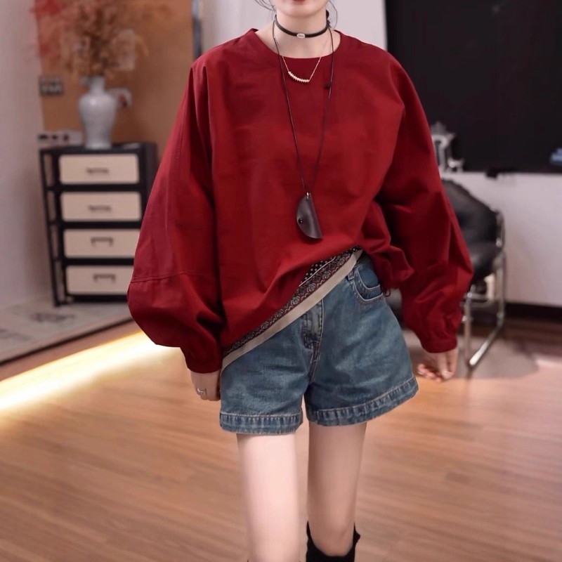 时尚宽松独特超好看小衫女2025秋季胖MM欧货圆领纯色百搭棉质衬衫