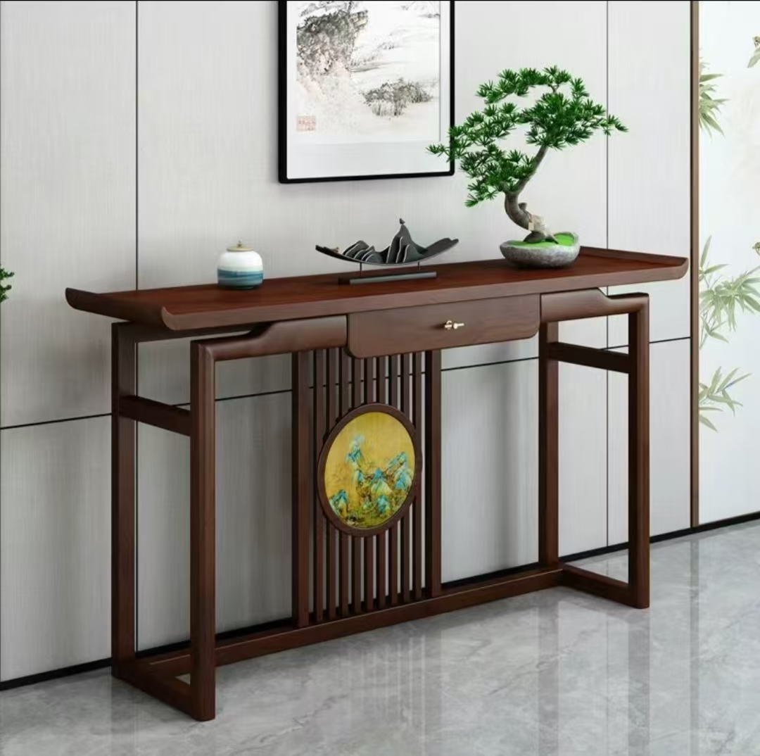 实木简约几新中式玄关桌条案供桌轻奢入户禅意供台玄关台玄关柜