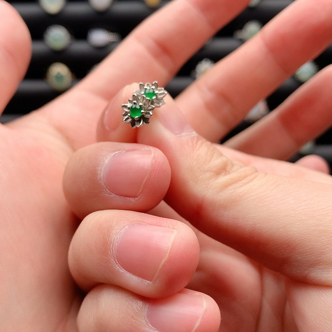 翡翠耳饰银S925镶嵌0223