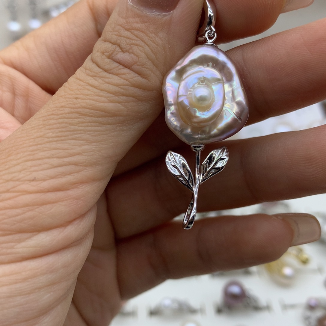 吊坠(不含链)淡水珍珠银S925镶嵌