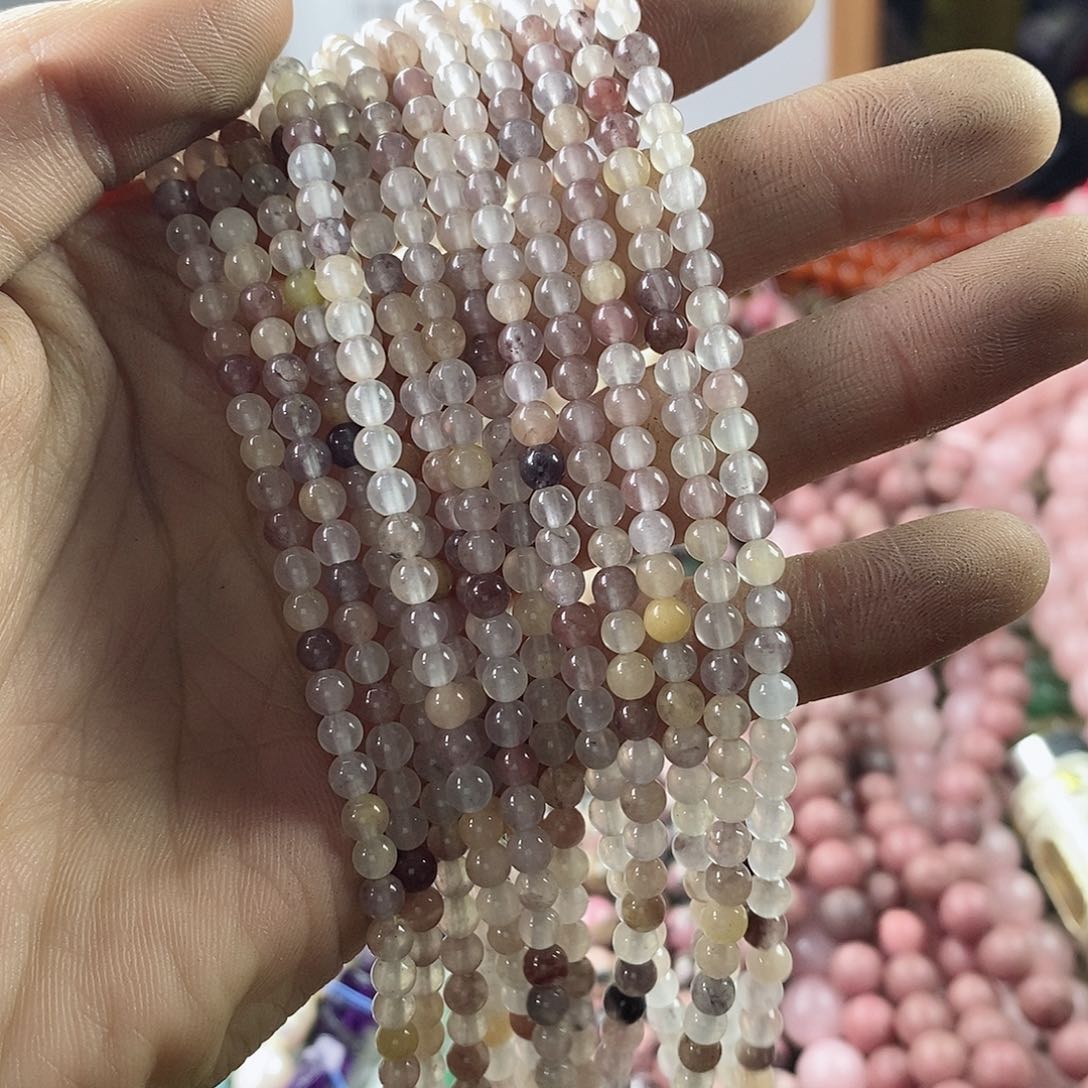 玛瑙/玉髓珠宝半成品合金一条天然4mm紫罗兰圆珠