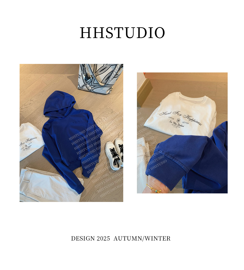 HHSTUDIO 380g重工炒砂色高克重棉克莱茵蓝连帽卫衣250885
