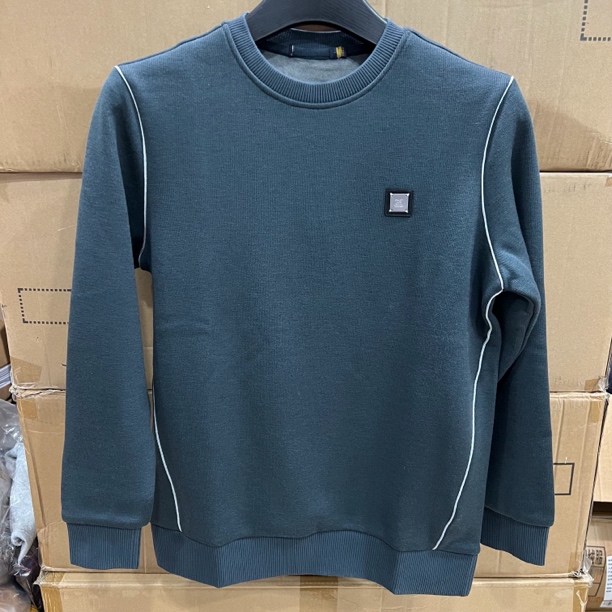 8927撤柜H剪标圆领灰蓝色线条加绒加厚男款针织衫毛衣