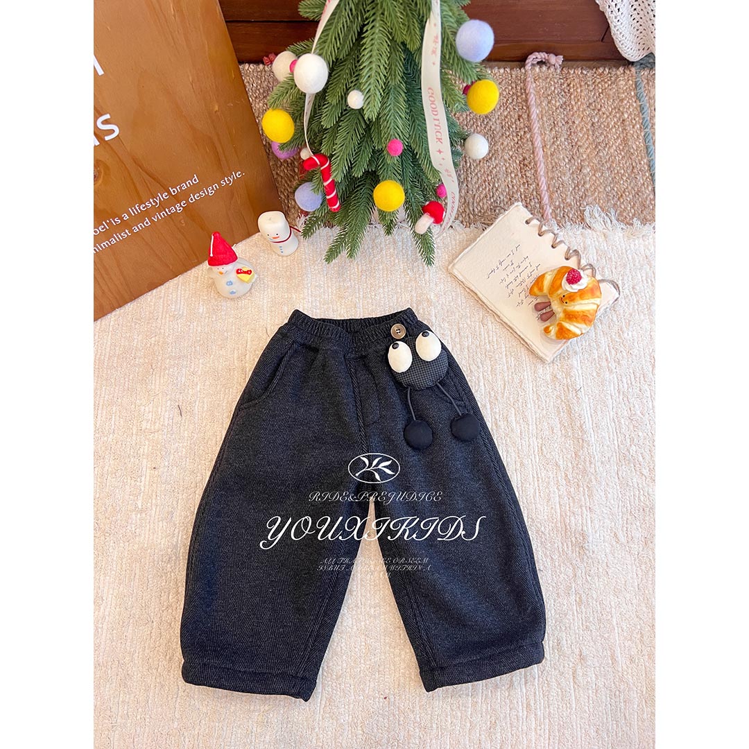 现飞飞家大眼仔秋冬款新女童加厚保暖可拆卸玩偶洋气休闲裤FF3101