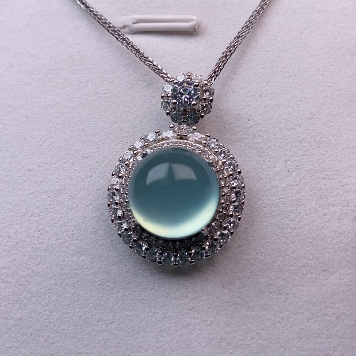 蛇纹石玉掉坠银S925镶嵌