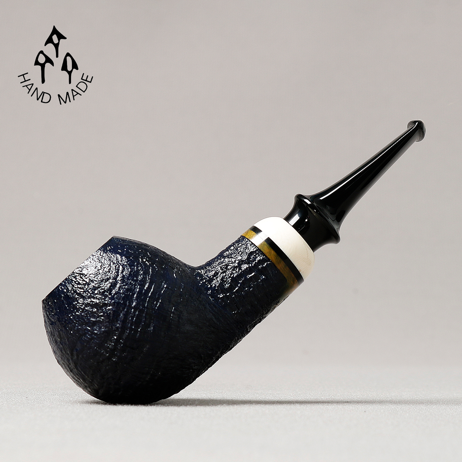 国师齐国斌工作室 18 蓝色喷砂苹果直斗 3毫米 石楠木烟斗