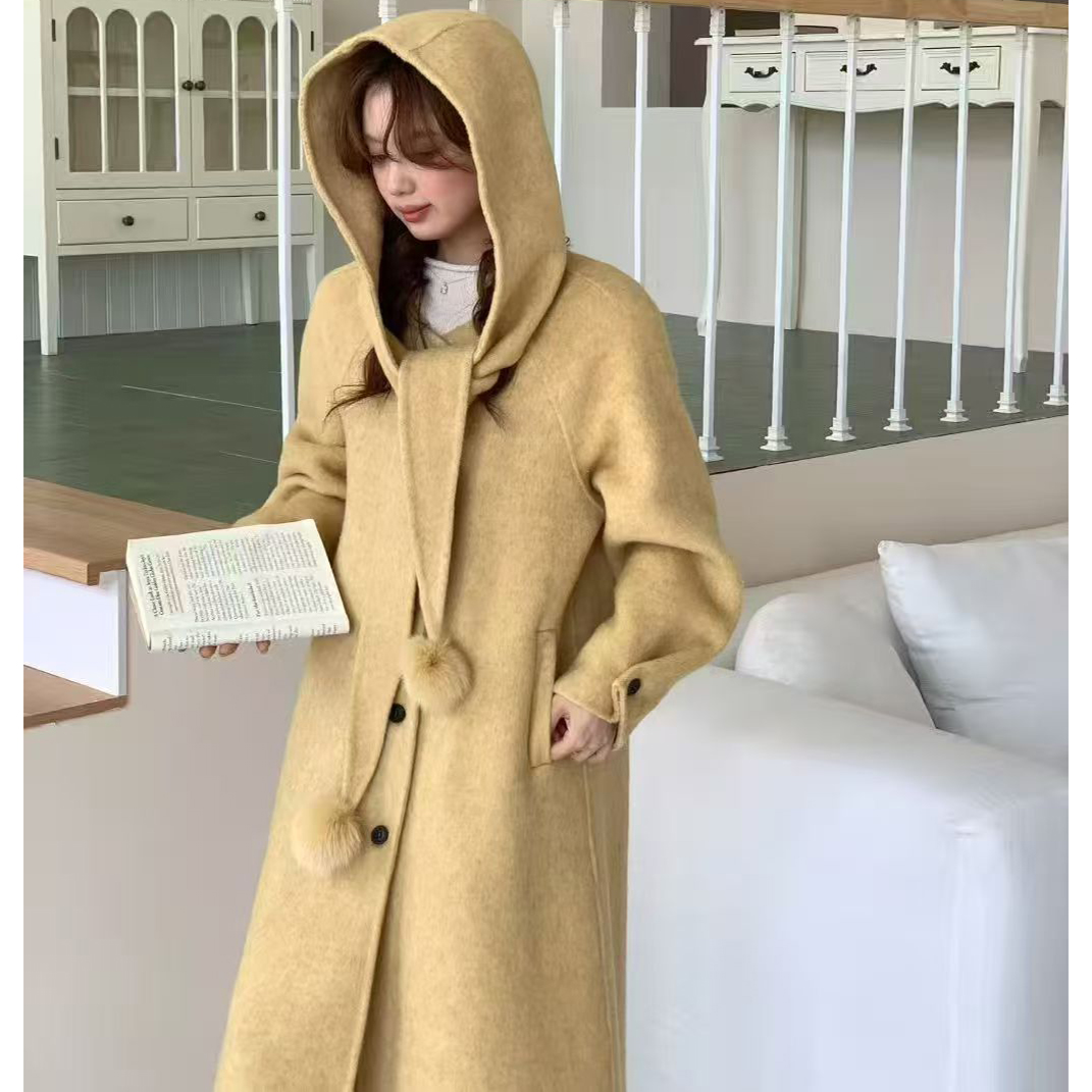 25080百搭显瘦中长款加厚保暖双面羊毛大衣女2025秋冬新款外套