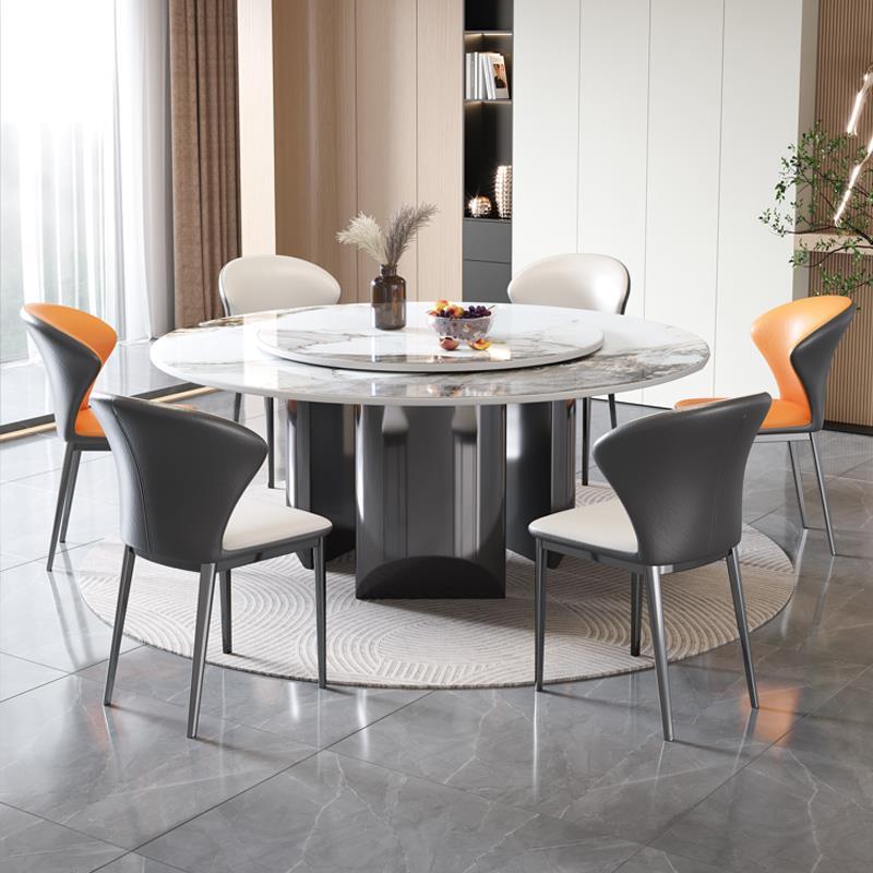 岩板餐桌椅组合现代简约铁艺圆形餐桌北欧饭桌家用圆桌马蹄餐桌