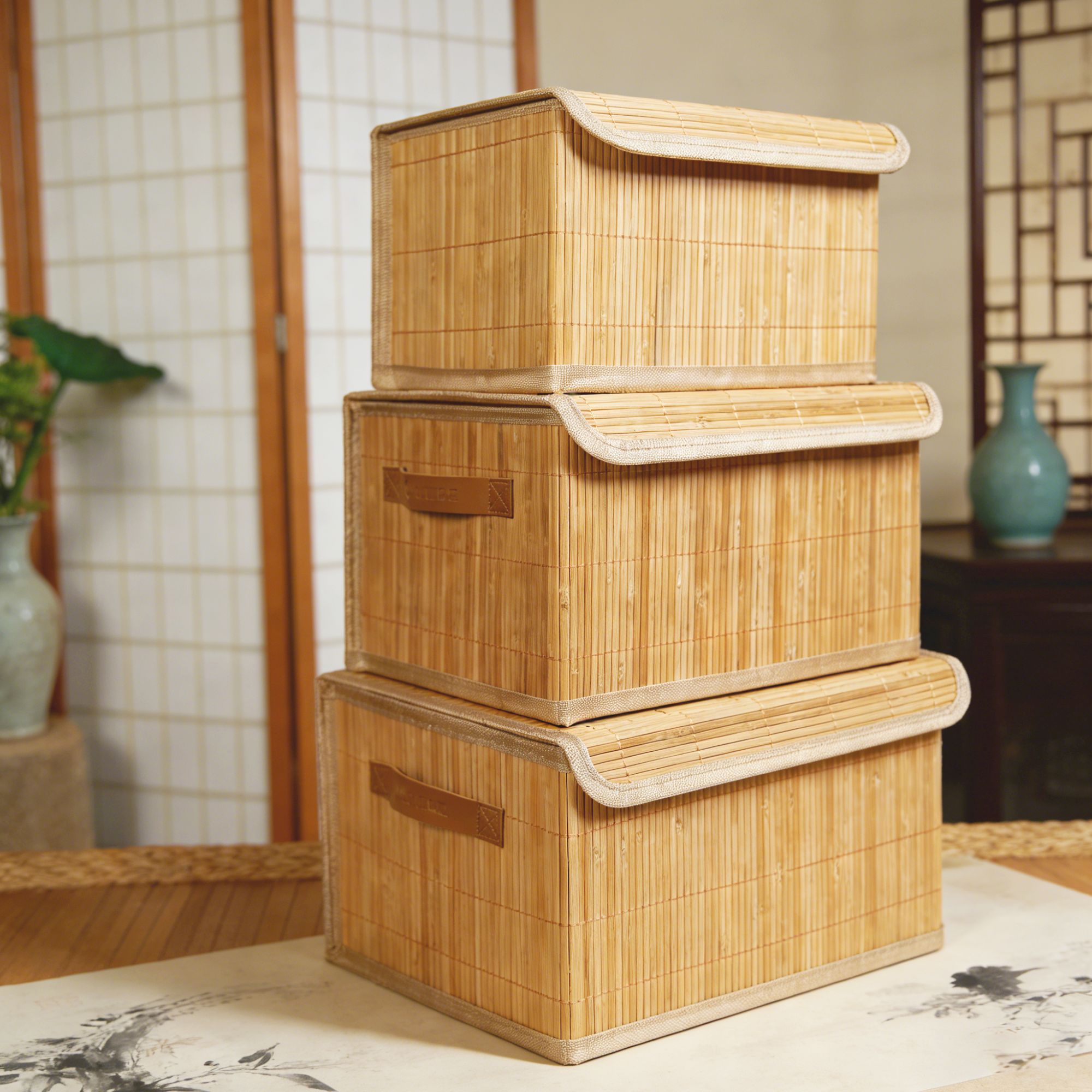 【龙图中式带盖三件套】竹制收纳 零食证件收纳生态家居品质生活