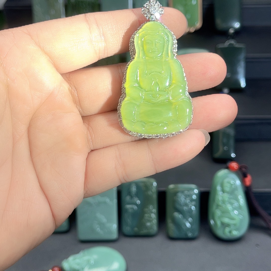 和田玉银S925镶嵌吊坠(不含链)