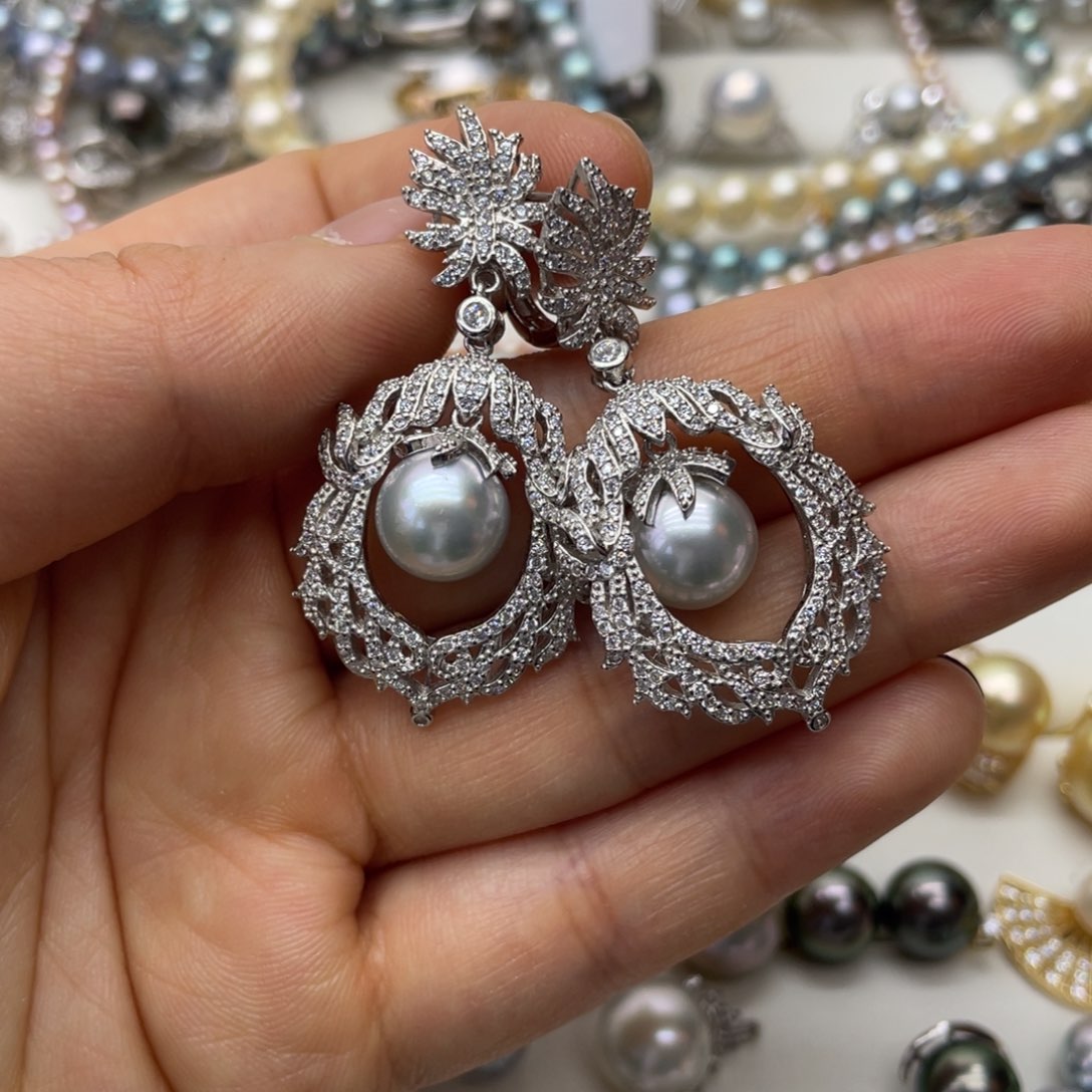 银S925镶嵌海水珍珠耳饰