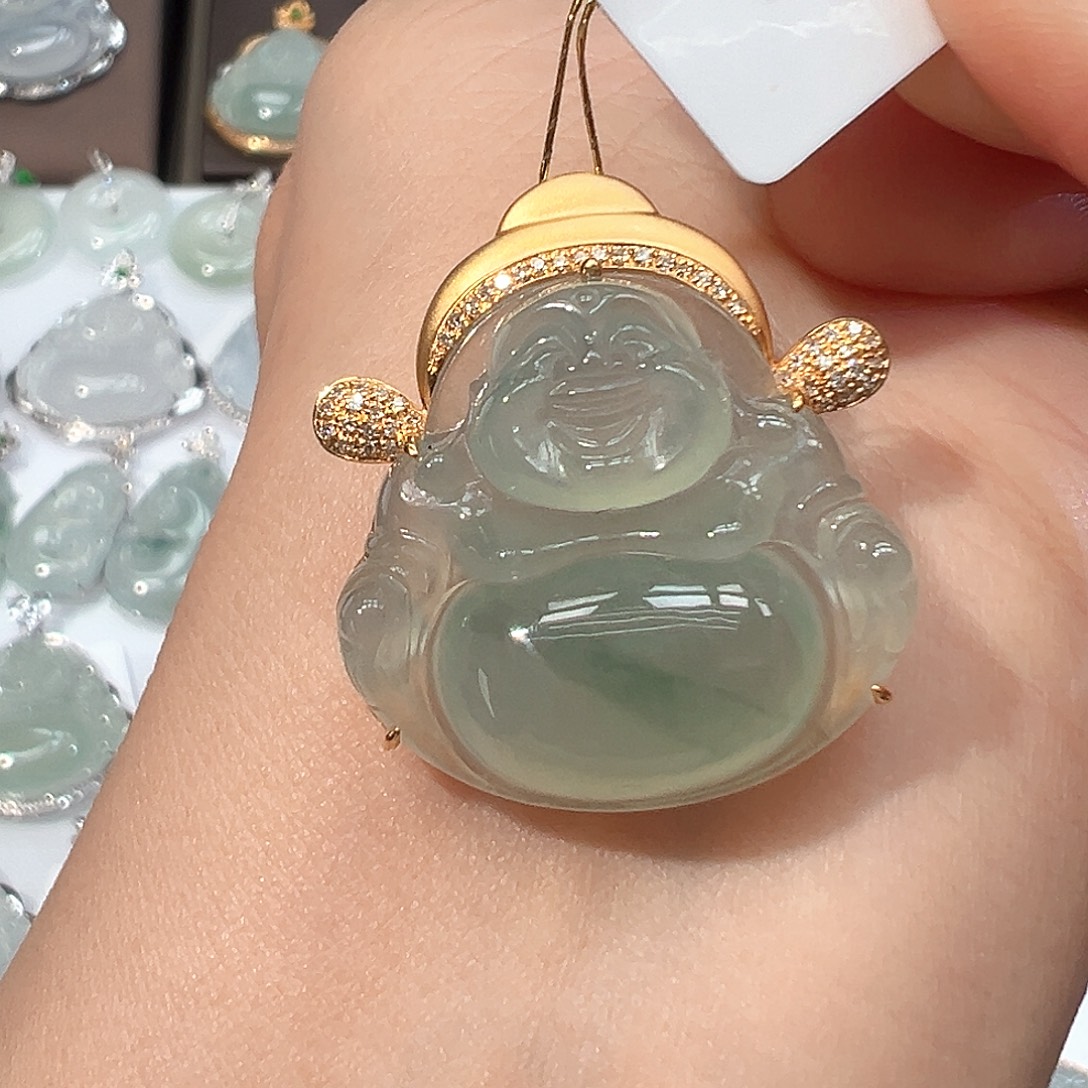 翡翠18K金镶嵌吊坠(不含链)佛公