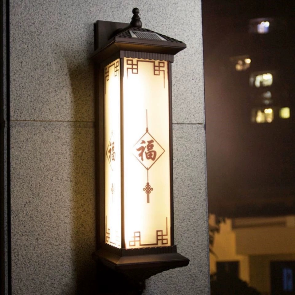新中式中国结门灯太阳能户外围墙灯庭院灯室外别墅壁灯防水灯门口
