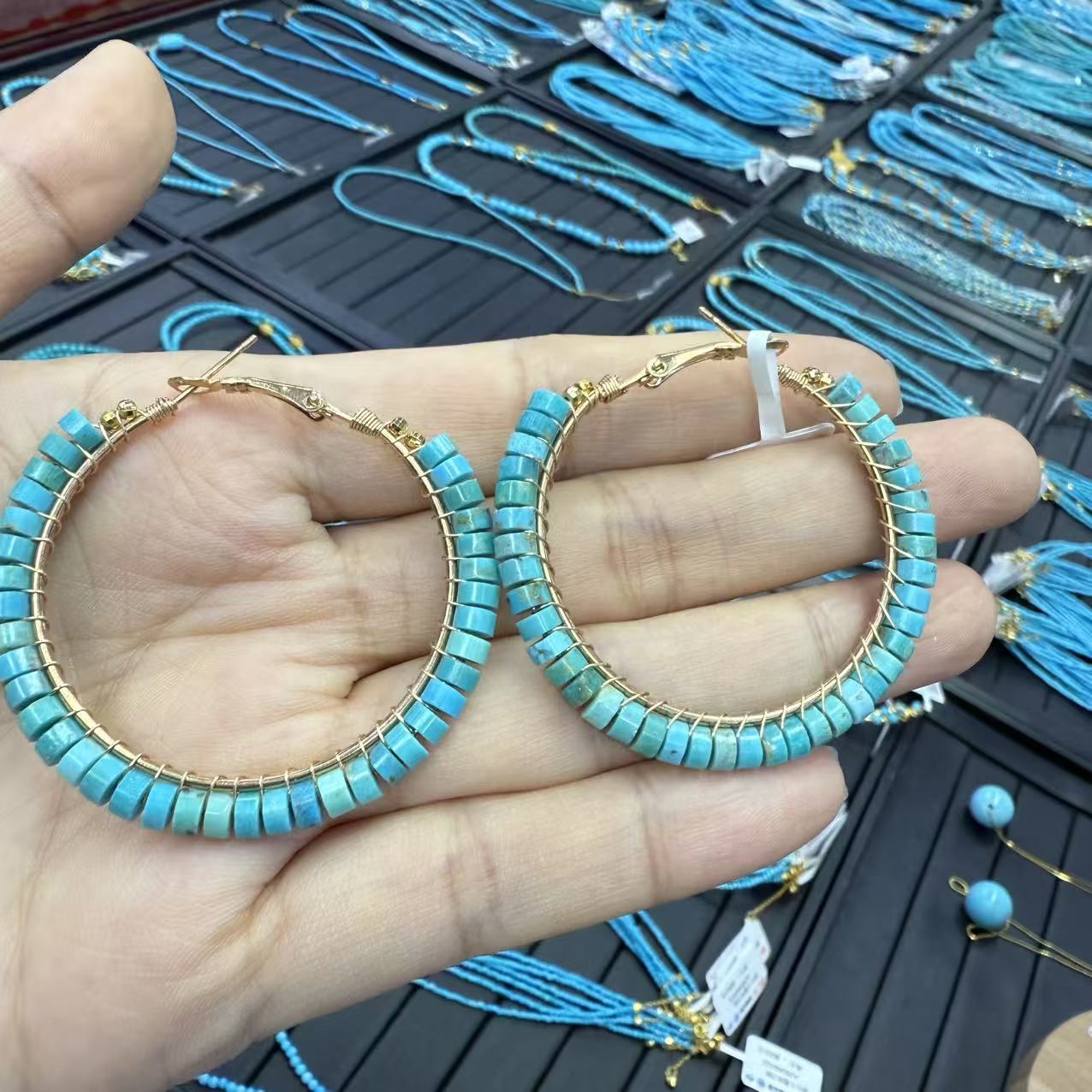 非金属珐琅耳饰 925银蓝色素切大圈耳环64号