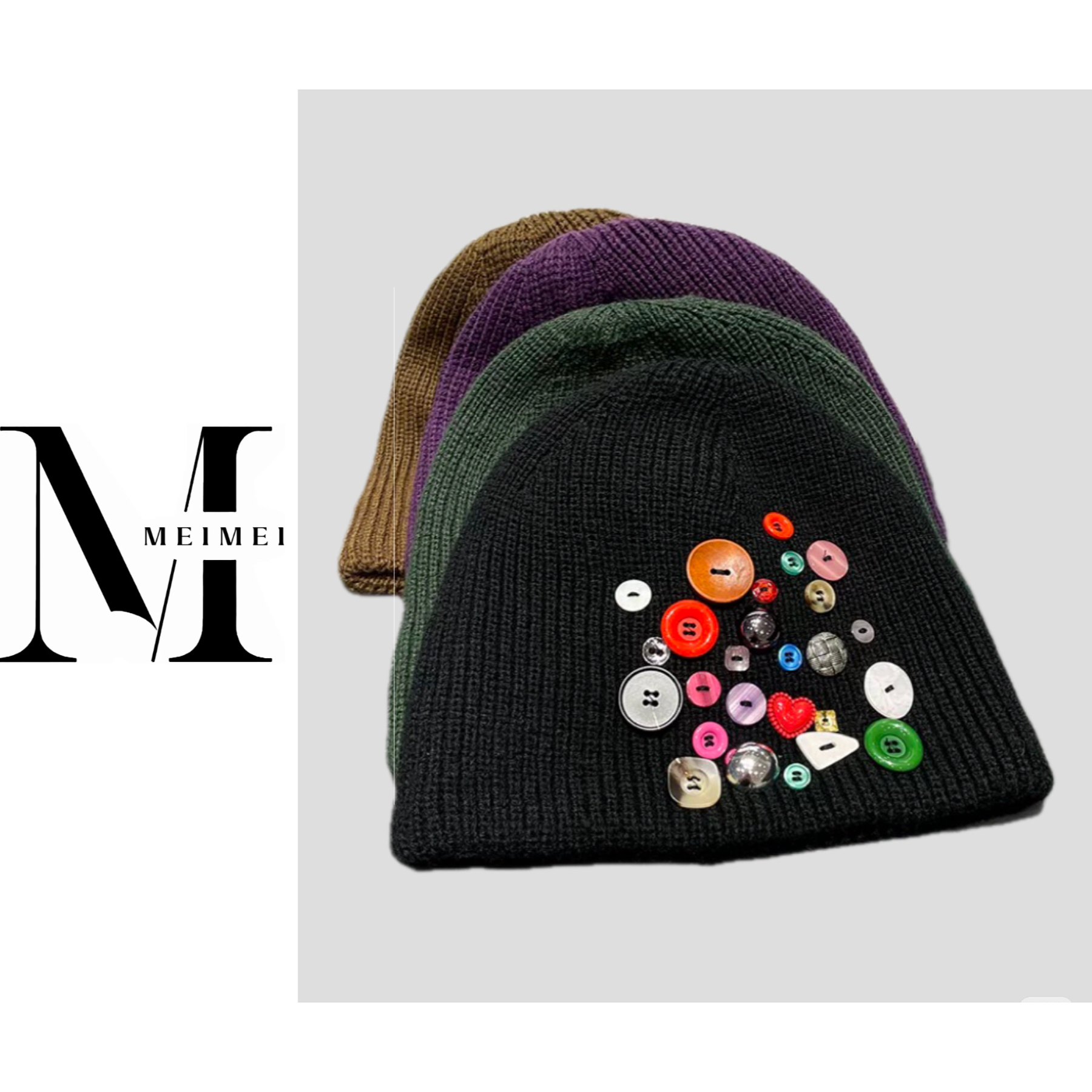 【五彩钮扣】韩系小众设计手工保暖针织帽子