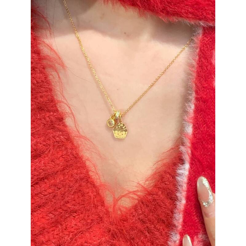 铜合金亚克力项链 铜合金吊坠 新中式国潮风微笑小蛋糕项链 X004