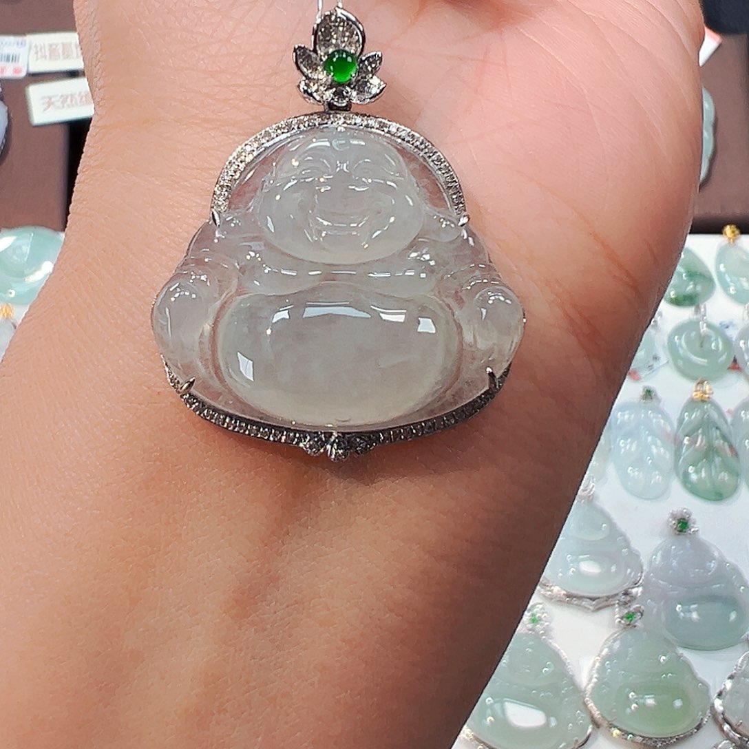 翡翠吊坠(不含链)18K金镶嵌佛公