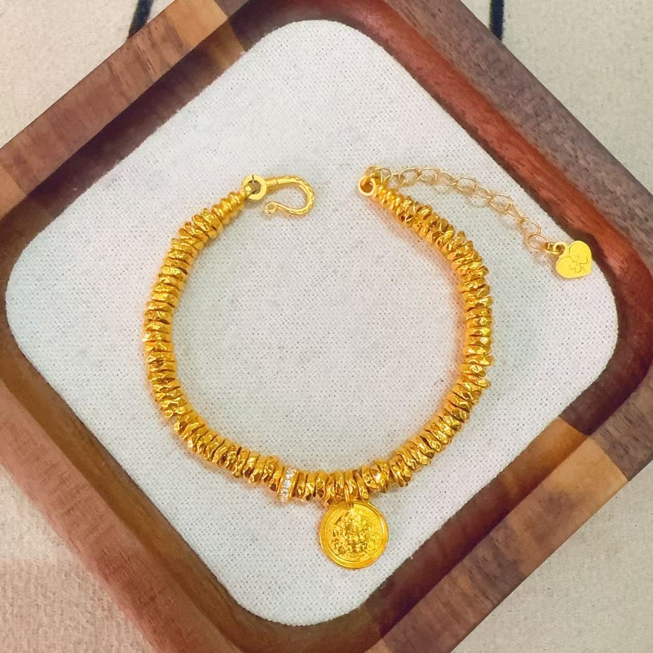 【客订足金黄财神盘缠手串】卡5mm（配合金链）