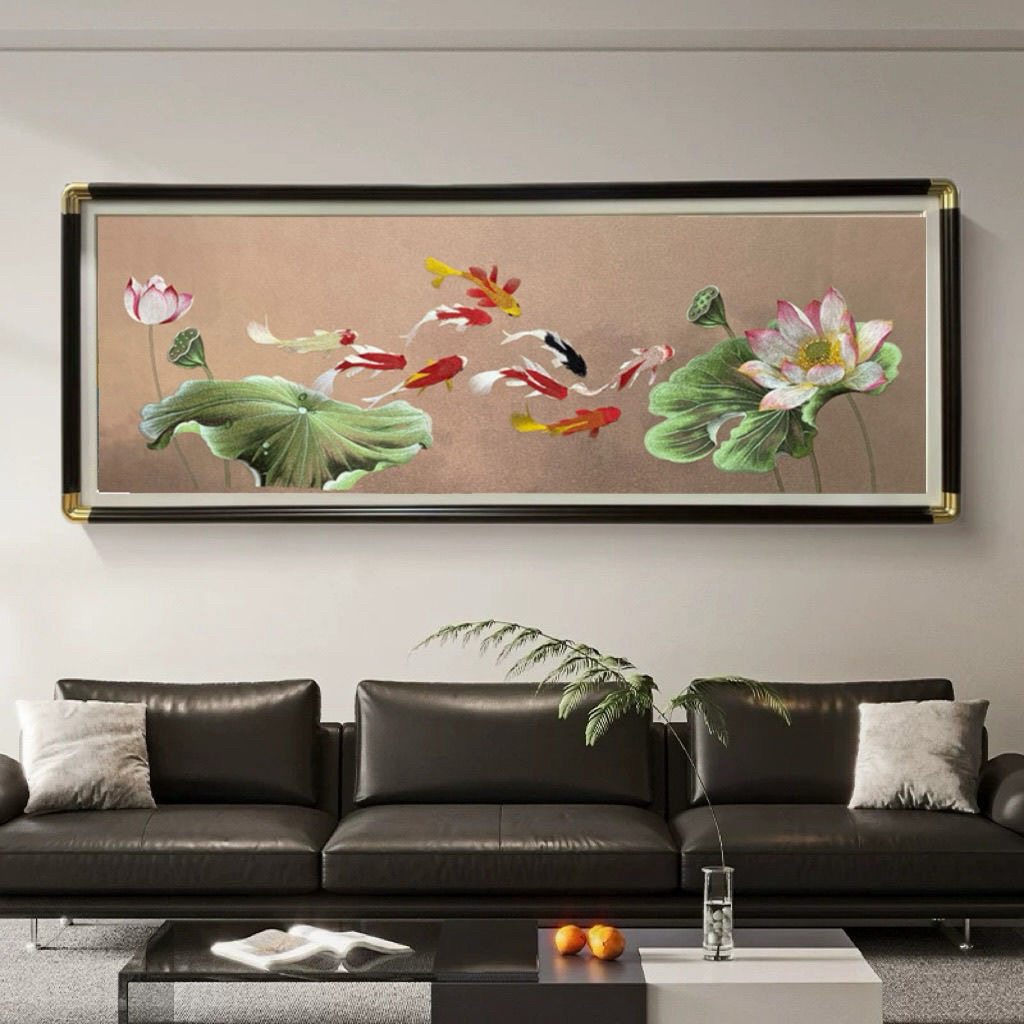 客厅【荷花九鱼/荔枝九鱼】合集中式织锦绣刺绣客厅沙发背景墙装饰