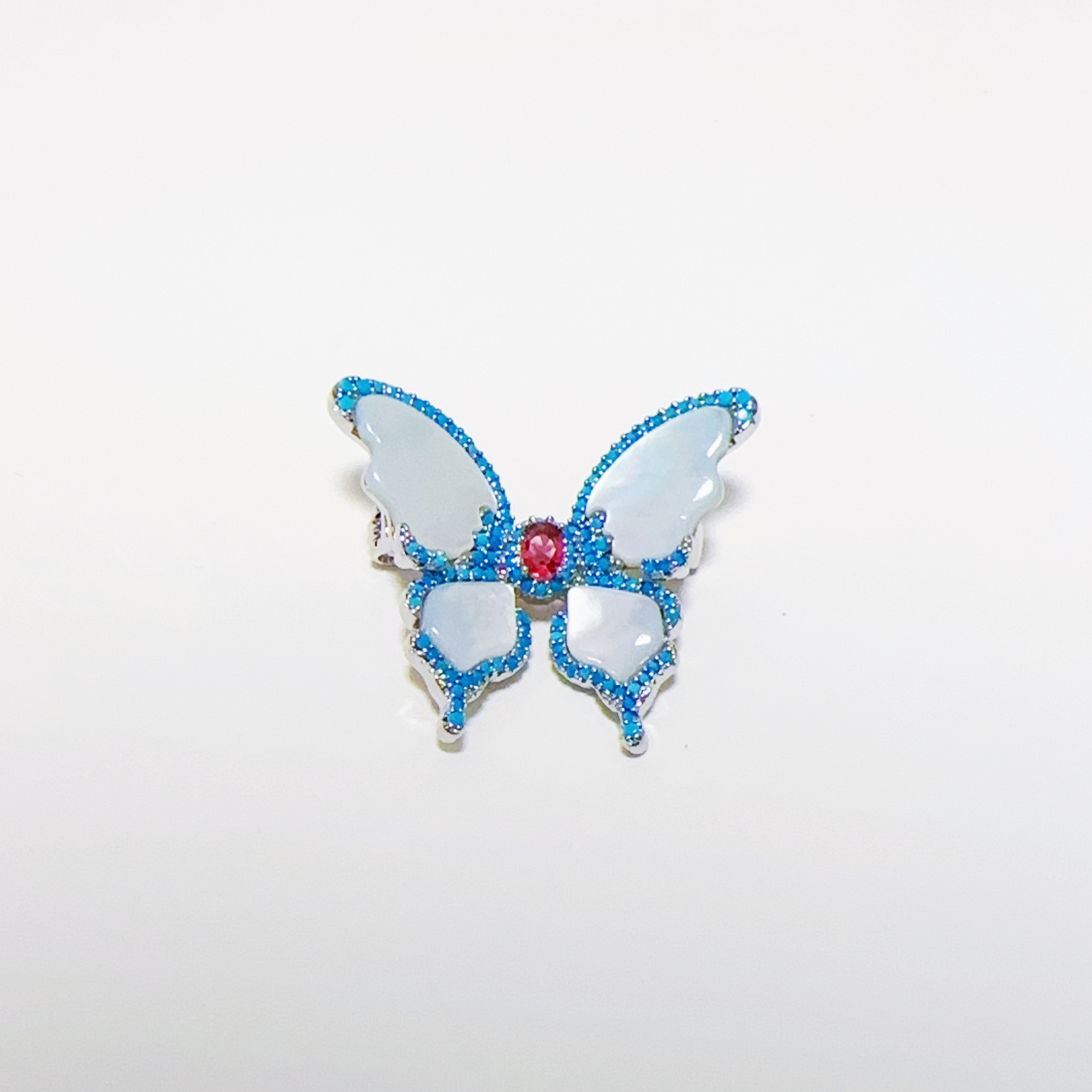 kasiya/卡思雅 铜合金胸针 时尚清新蓝色边白贝蝴蝶胸针领针