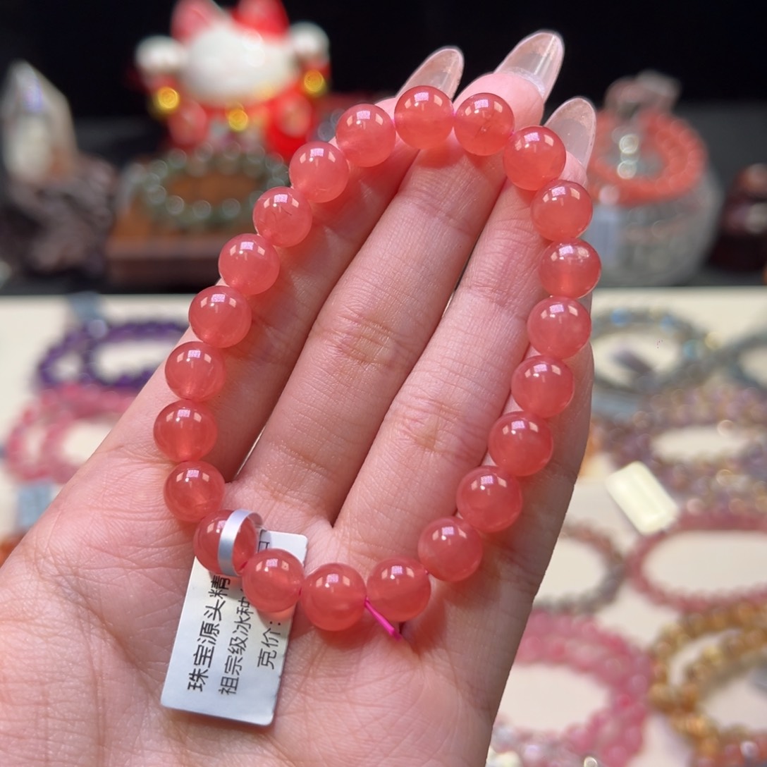 菱锰矿（红纹石）手串未镶嵌8m祖宗级冰种红纹石
