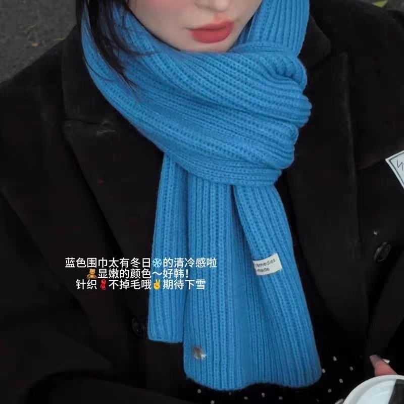 韩系针织毛线贝壳扣围巾女秋冬氛围感纯色百搭针织保暖围脖围巾