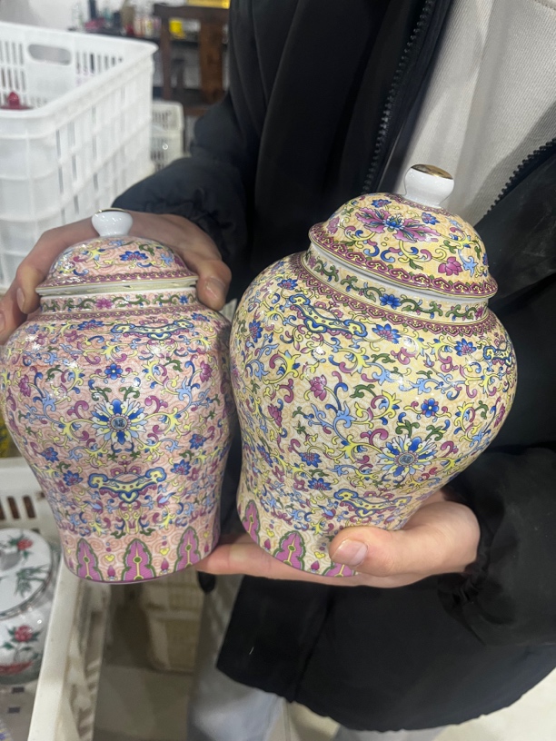 中式复古高档珐琅彩缠枝莲将军茶叶罐储物罐