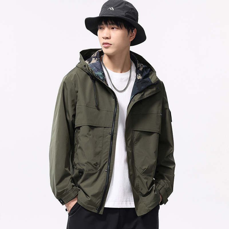 [秋冬新款]潮流连帽工装冲锋衣夹克外套户外登山休闲百搭防风上衣