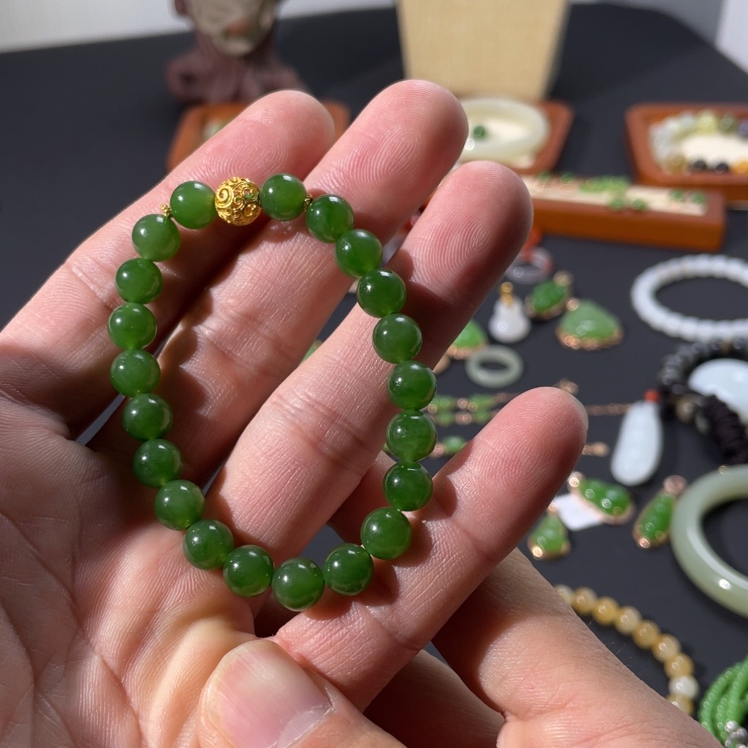 和田玉手链18K金镶嵌