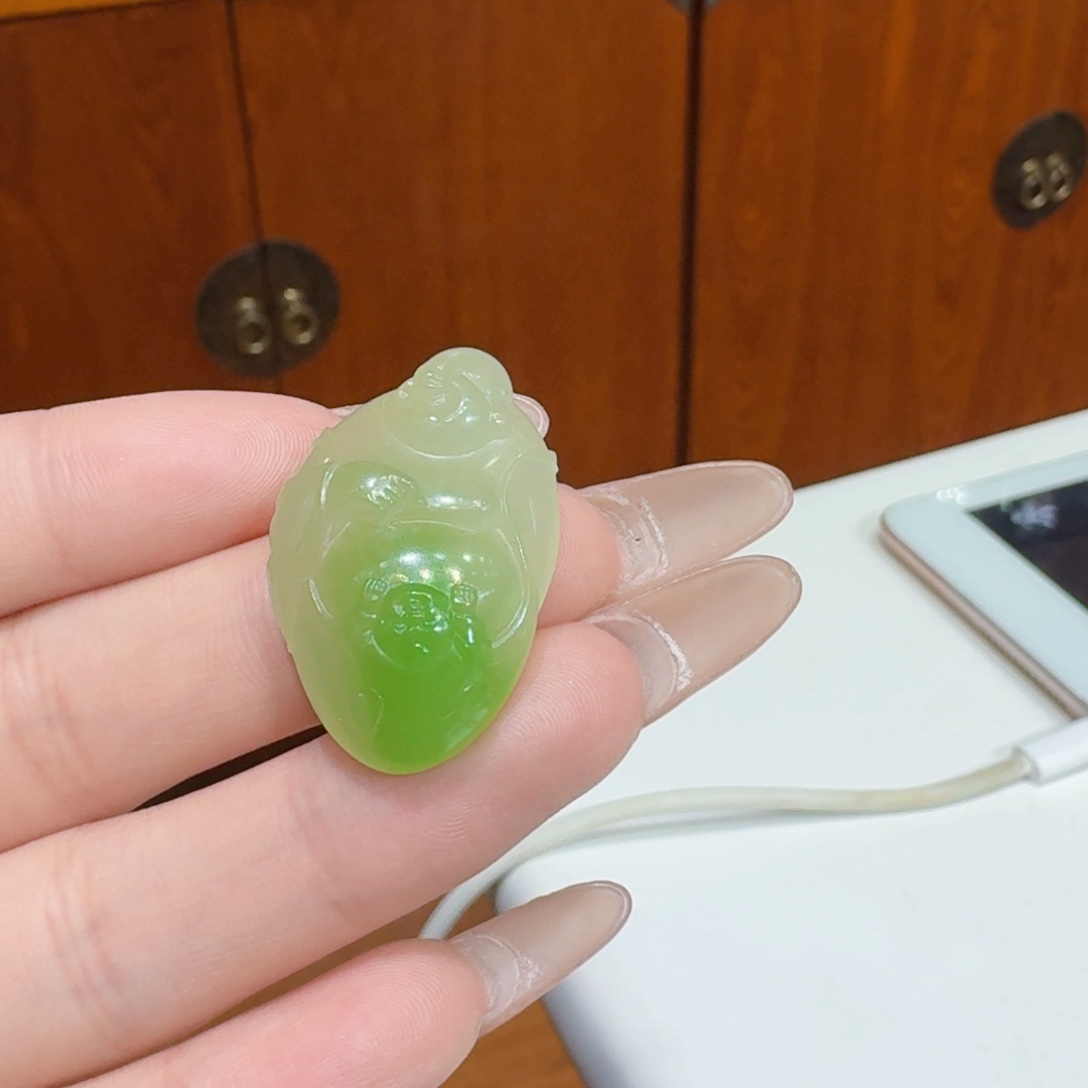 和田玉翠青童子拜佛未镶嵌