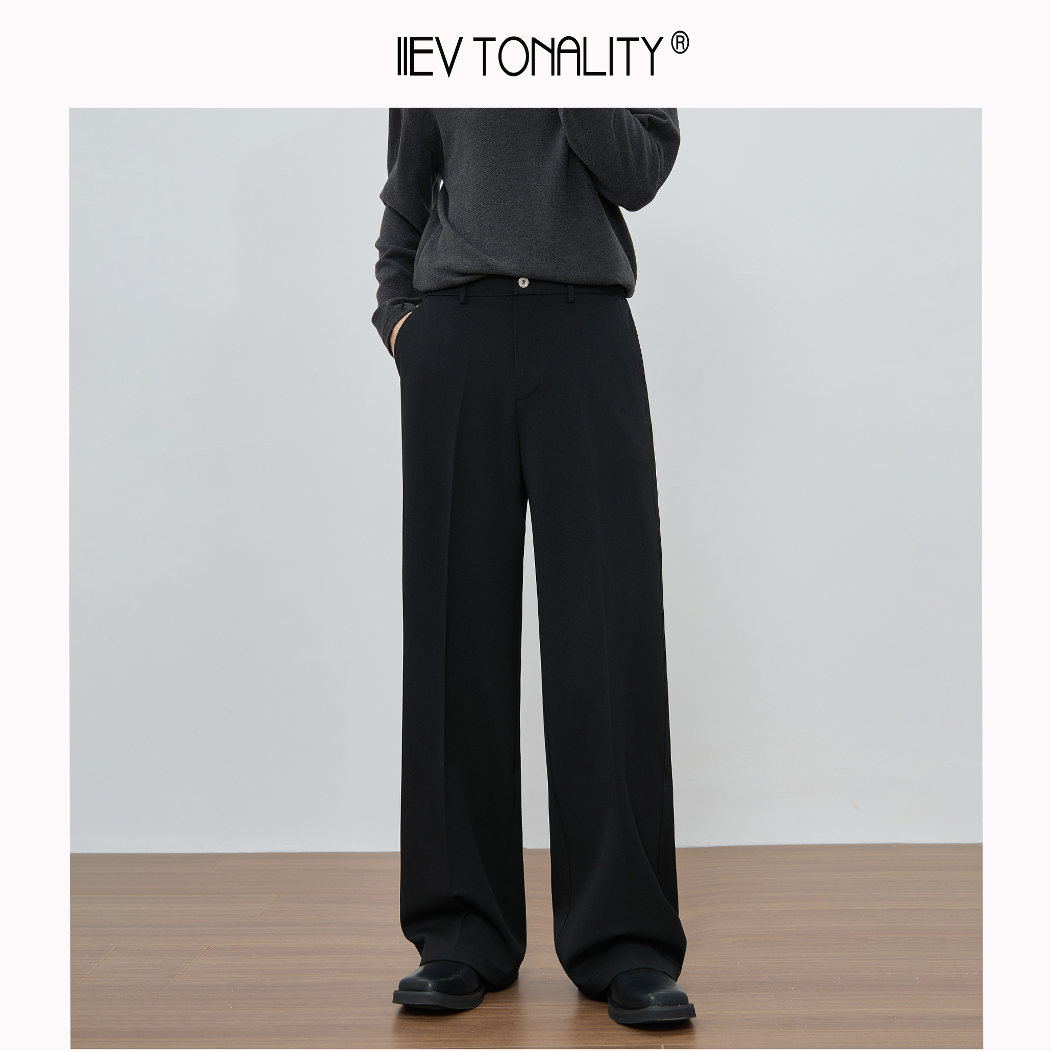 11EV “三线高定TR色纺布”秋冬季三本针A字阔腿西裤老钱风休闲裤