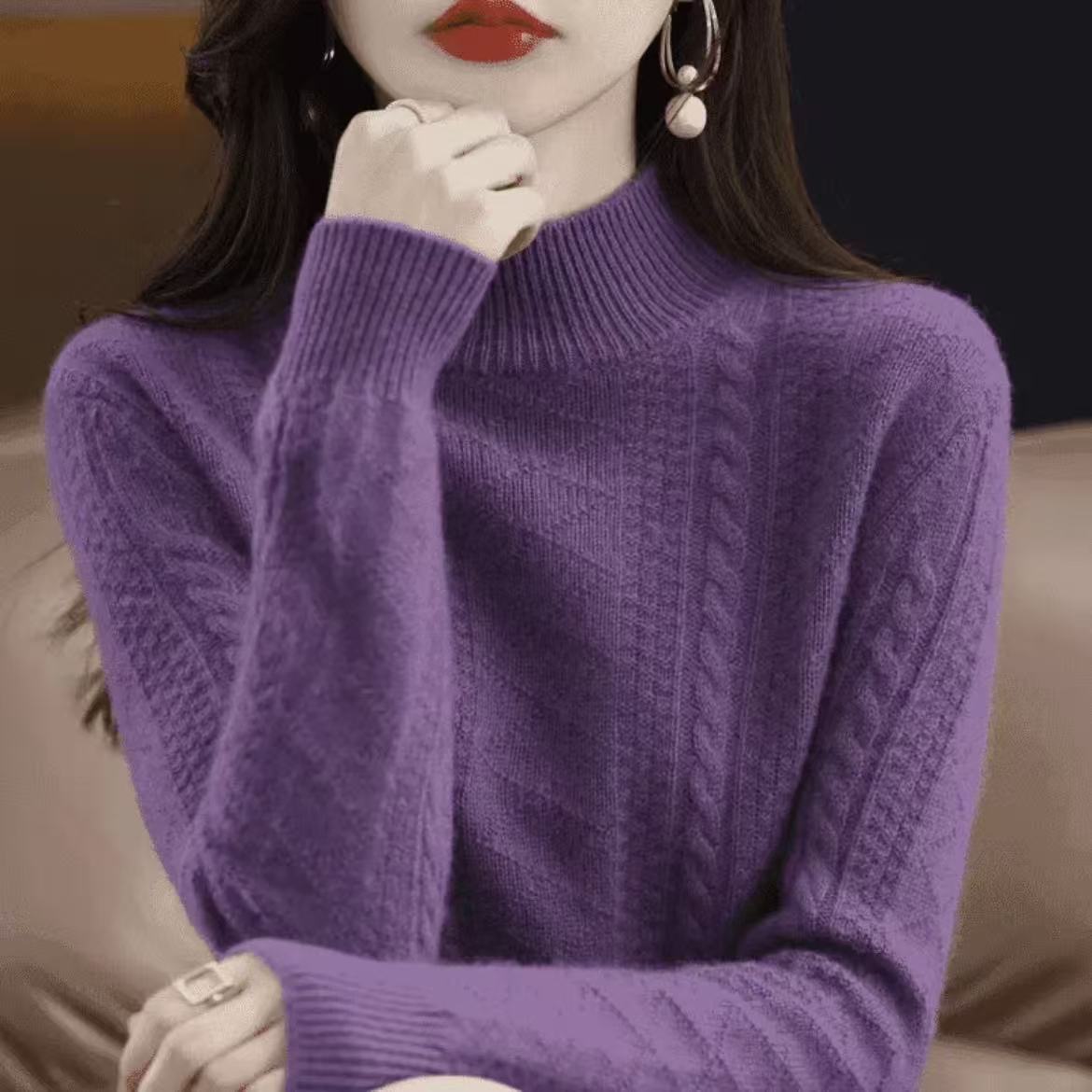 【重磅加厚】100%纯羊毛衫女半高领套头加厚毛衣新款提花针织打底衫