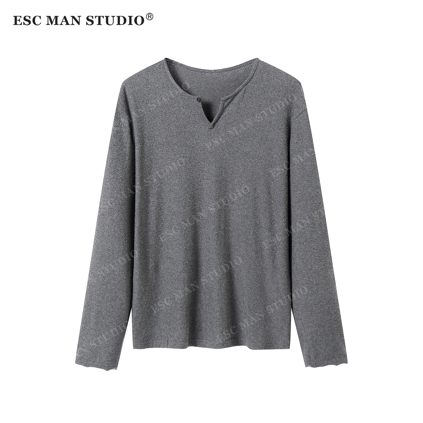 ESC /R*W风起绒拉毛肌理 羊毛×精梳棉简约一颗扣圆领长袖针织衫
