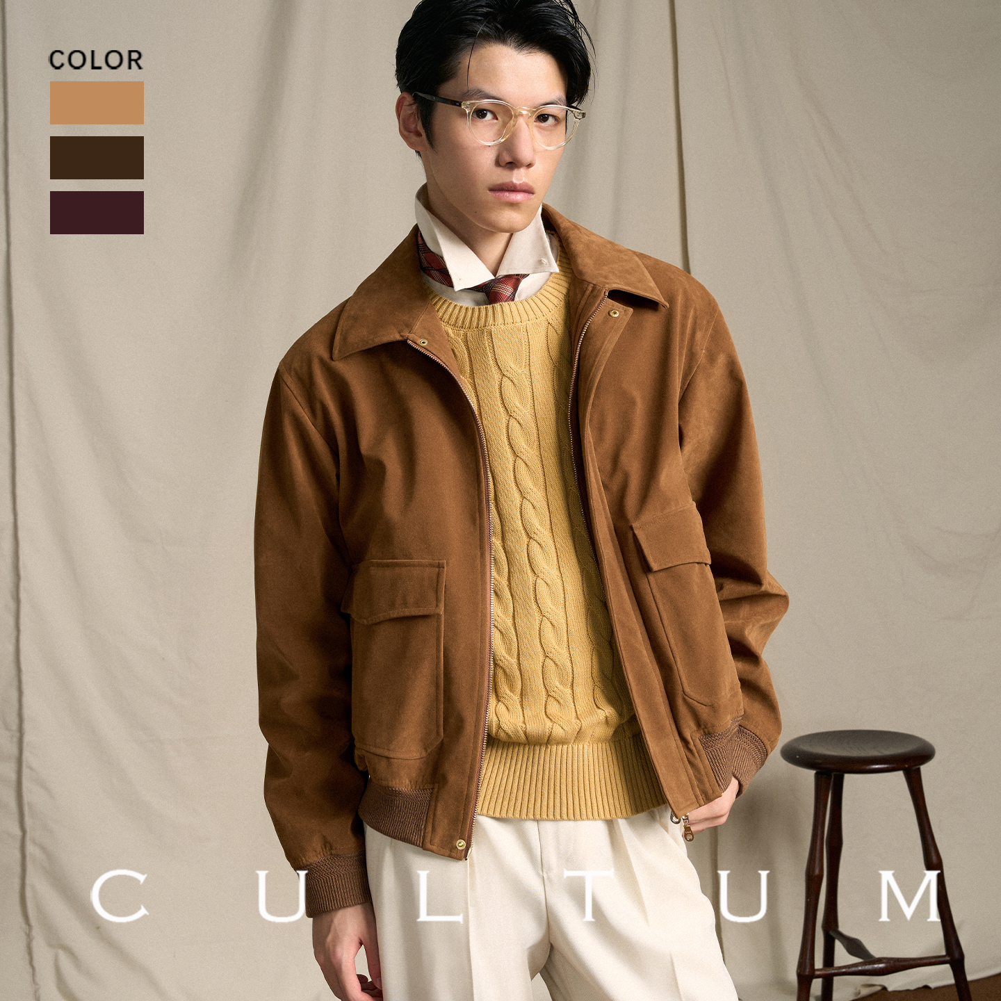 【防风保暖】CULTUM复古休闲短款宽松仿牛皮绒A2飞行员夹克外套男