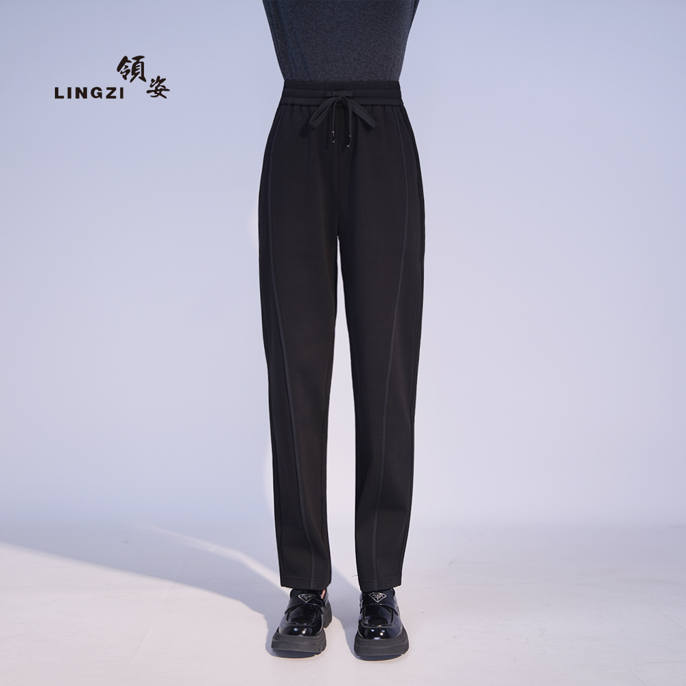 LINGZI/领姿松紧腰休闲裤显瘦长裤卫裤时尚高腰百搭轻职风