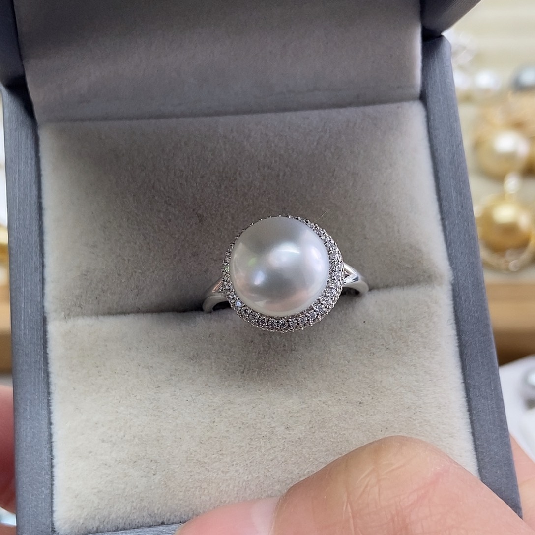 戒指海水珍珠银S925镶嵌