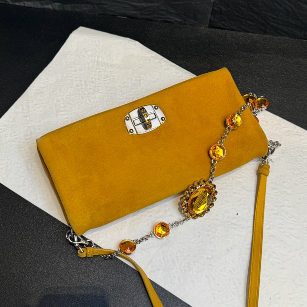 95新 MIU MIU/缪缪 【小考拉】miumiu 橘色彩宝中号单肩包